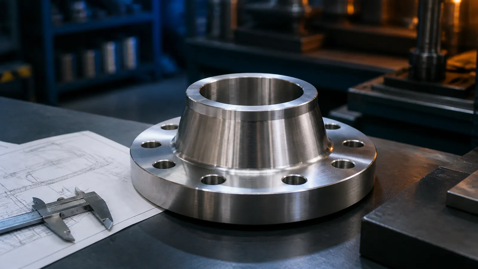 Precision-machined stainless steel flanges for drawing-based design review