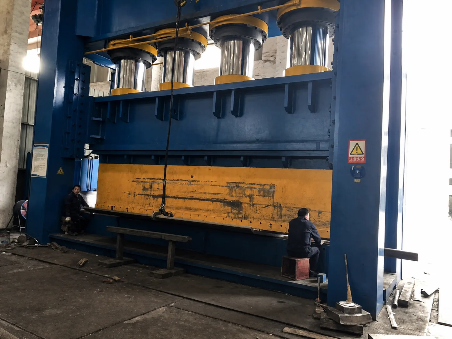 Close workshop view of the NOKX 6000-ton hydraulic press