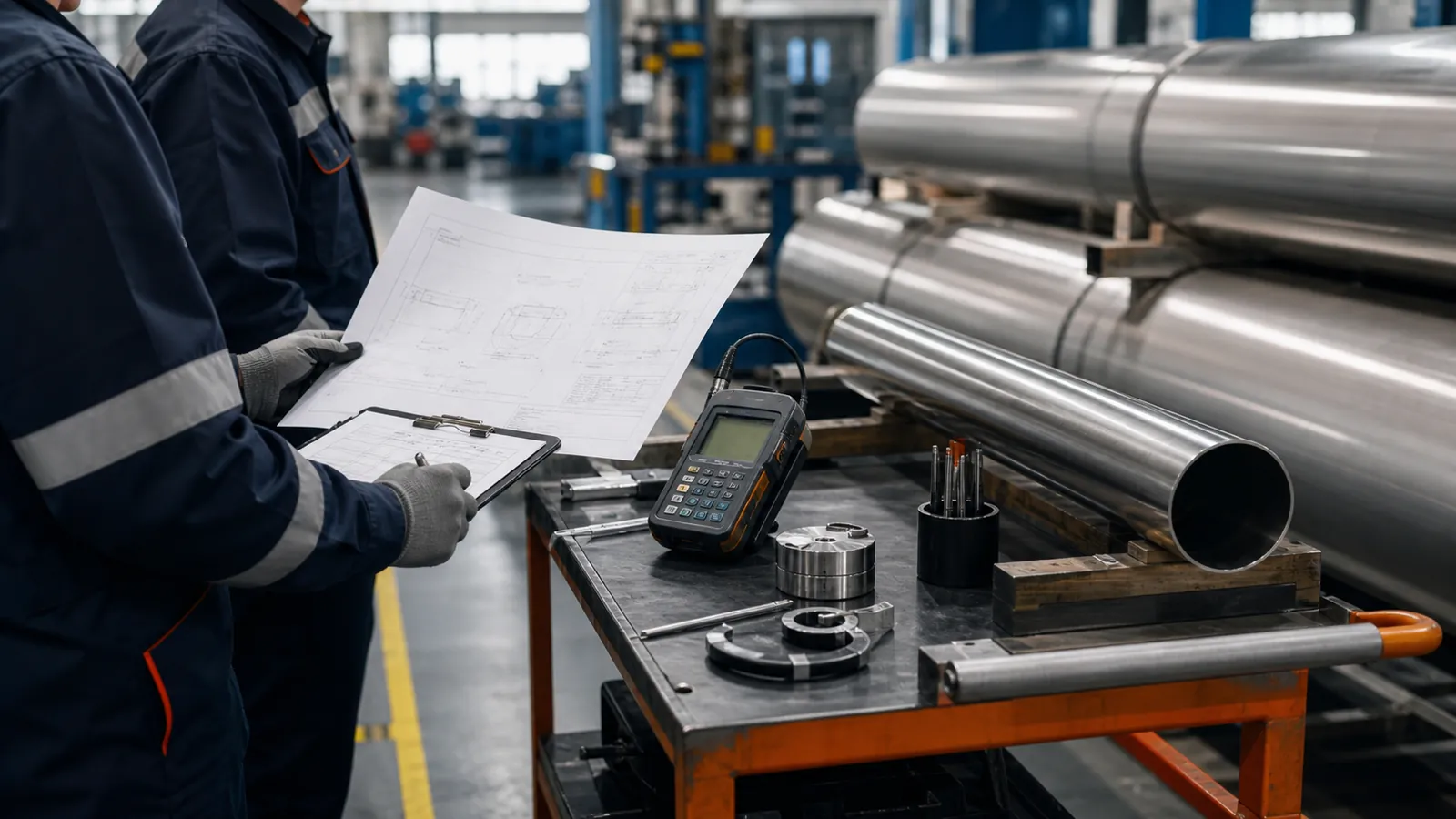 Illustrative visualization of inspection and production handover for welded pipe
